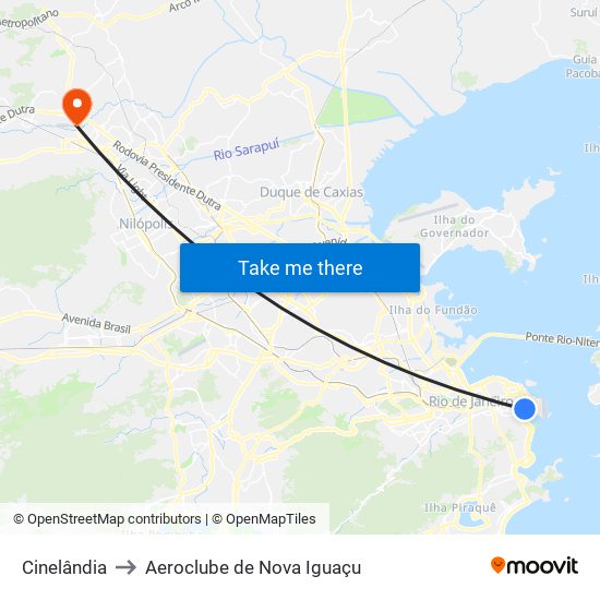 Cinelândia to Aeroclube de Nova Iguaçu map