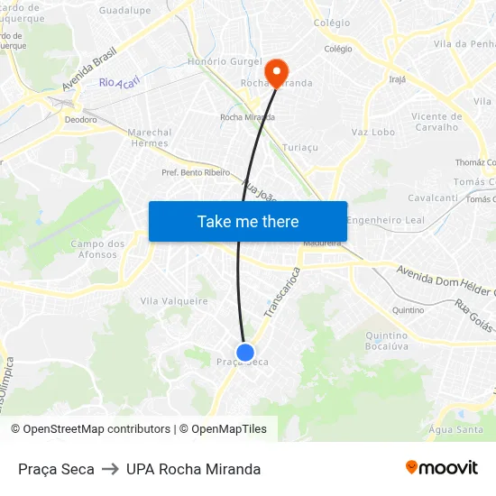 Praça Seca to UPA Rocha Miranda map