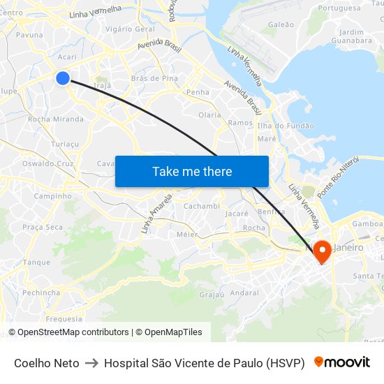 Coelho Neto to Hospital São Vicente de Paulo (HSVP) map