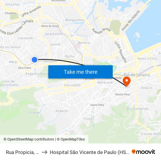 Rua Propicia, 46 to Hospital São Vicente de Paulo (HSVP) map
