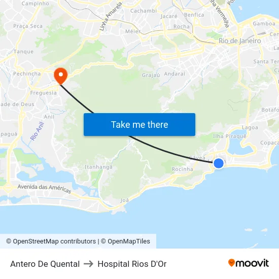 Antero De Quental to Hospital Rios D'Or map
