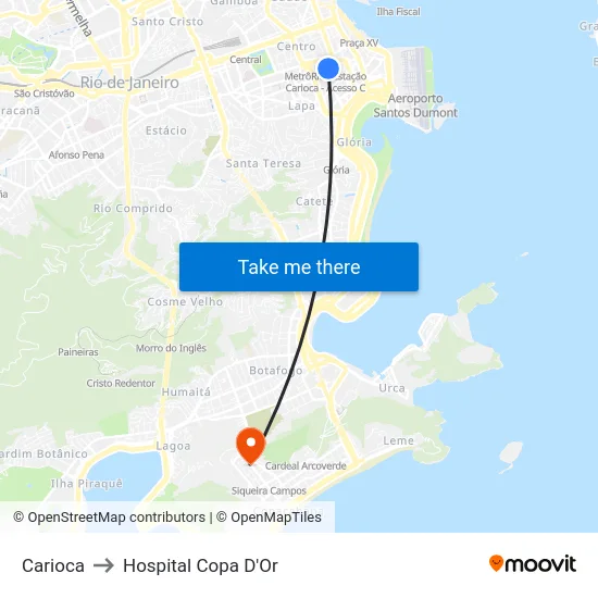 Carioca to Hospital Copa D'Or map