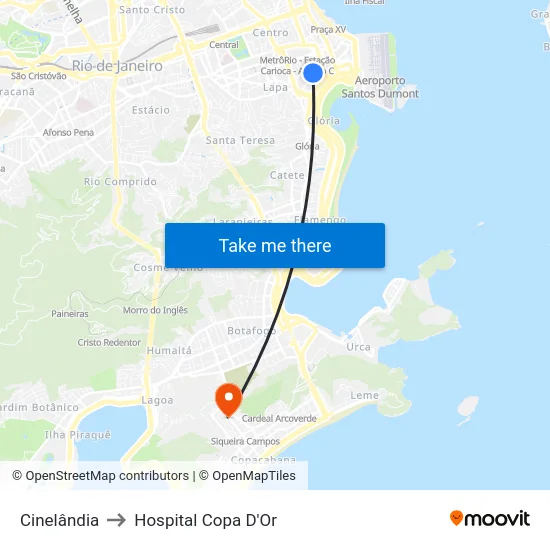 Cinelândia to Hospital Copa D'Or map