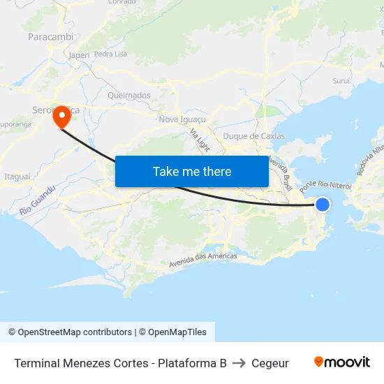 Terminal Menezes Cortes - Plataforma B to Cegeur map