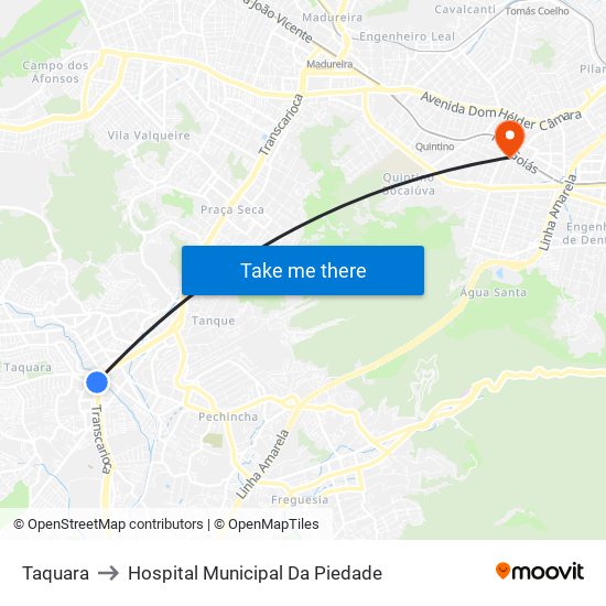 Taquara to Hospital Municipal Da Piedade map