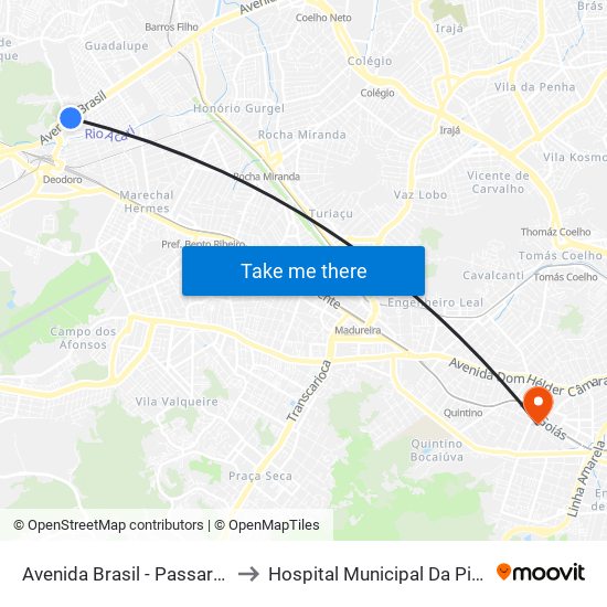 Avenida Brasil - Passarela 35 to Hospital Municipal Da Piedade map