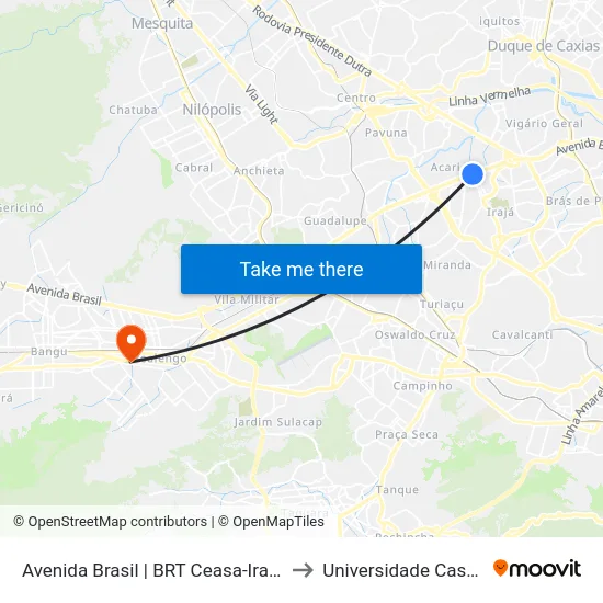 Avenida Brasil | BRT Ceasa-Irajá (Gata De Irajá) to Universidade Castelo Branco map