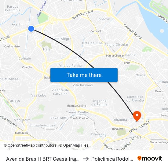 Avenida Brasil | BRT Ceasa-Irajá (Gata De Irajá) to Policlínica Rodolpho Rocco map