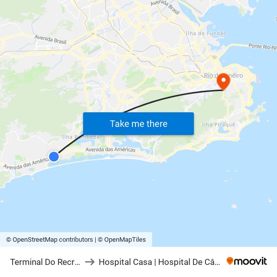 Terminal Do Recreio to Hospital Casa | Hospital De Câncer map