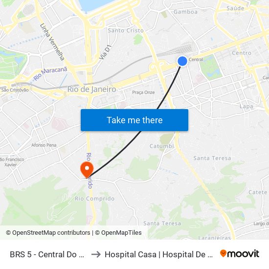 BRS 5 - Central Do Brasil to Hospital Casa | Hospital De Câncer map