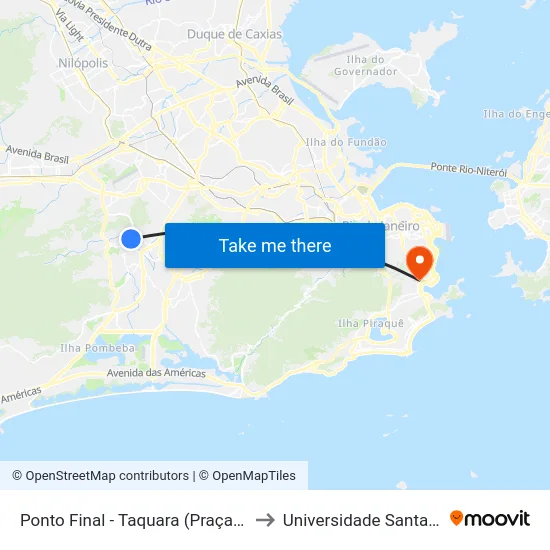 Ponto Final - Taquara (Praça Figueira) to Universidade Santa Úrsula map