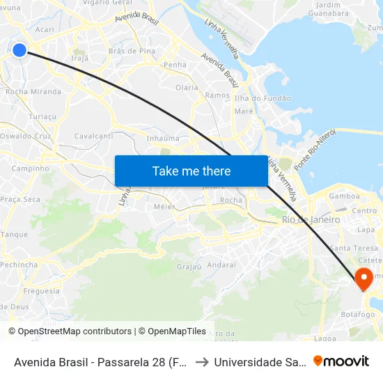 Avenida Brasil - Passarela 28 (Fazenda Botafogo) to Universidade Santa Úrsula map