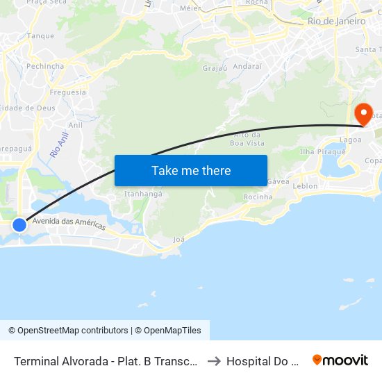 Terminal Alvorada - Plat. B Transcarioca to Hospital Do Olho map