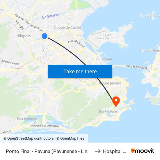 Ponto Final - Pavuna (Pavunense - Linhas 615, 687 E 688) to Hospital Do Olho map