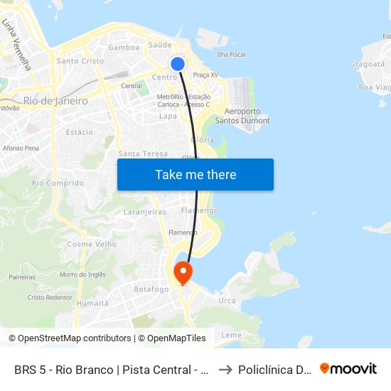 BRS 5 - Rio Branco | Pista Central - Sentido Praça Da Bandeira to Policlínica De Botafogo map