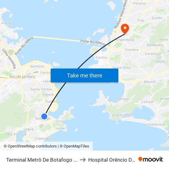 Terminal Metrô De Botafogo (Vila Isabel) to Hospital Orêncio De Freitas map