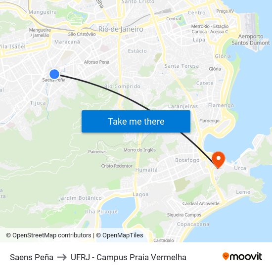 Saens Peña to UFRJ - Campus Praia Vermelha map