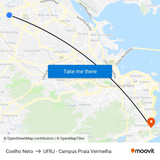 Coelho Neto to UFRJ - Campus Praia Vermelha map