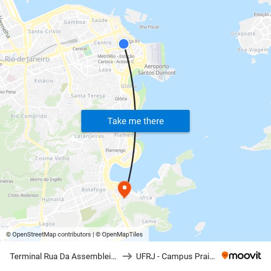 Terminal Rua Da Assembleia - Linha 2114 to UFRJ - Campus Praia Vermelha map