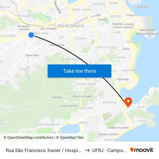 Rua São Francisco Xavier / Hospital Badim (Via Avenida Maracanã) to UFRJ - Campus Praia Vermelha map