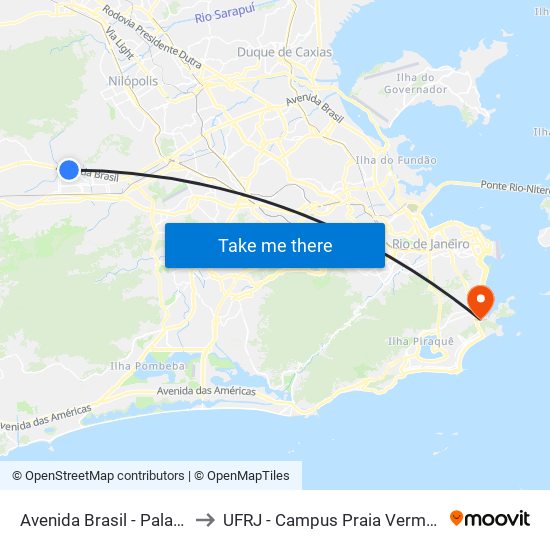 Avenida Brasil - Palazzo to UFRJ - Campus Praia Vermelha map