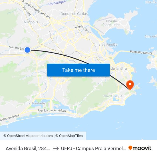 Avenida Brasil, 28400 to UFRJ - Campus Praia Vermelha map