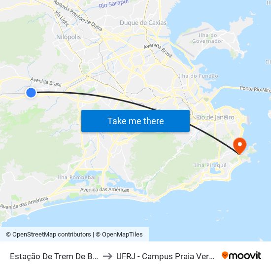 Estação De Trem De Bangu to UFRJ - Campus Praia Vermelha map