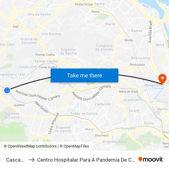 Cascadura to Centro Hospitalar Para A Pandemia De Covid-19 / Ini map