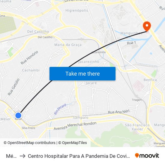 Méier to Centro Hospitalar Para A Pandemia De Covid-19 / Ini map