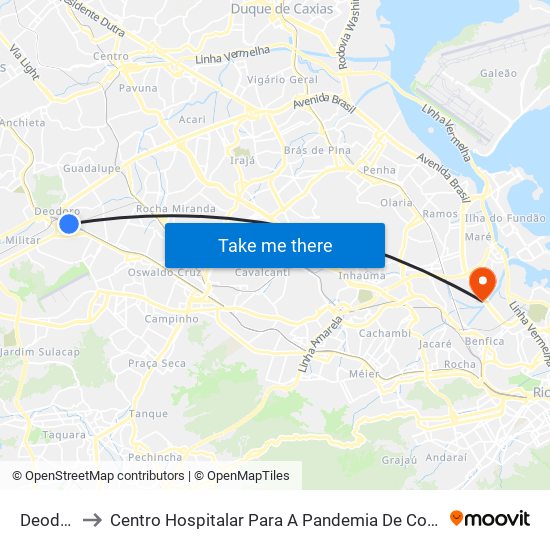 Deodoro to Centro Hospitalar Para A Pandemia De Covid-19 / Ini map