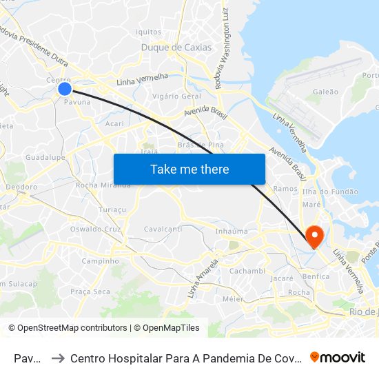 Pavuna to Centro Hospitalar Para A Pandemia De Covid-19 / Ini map