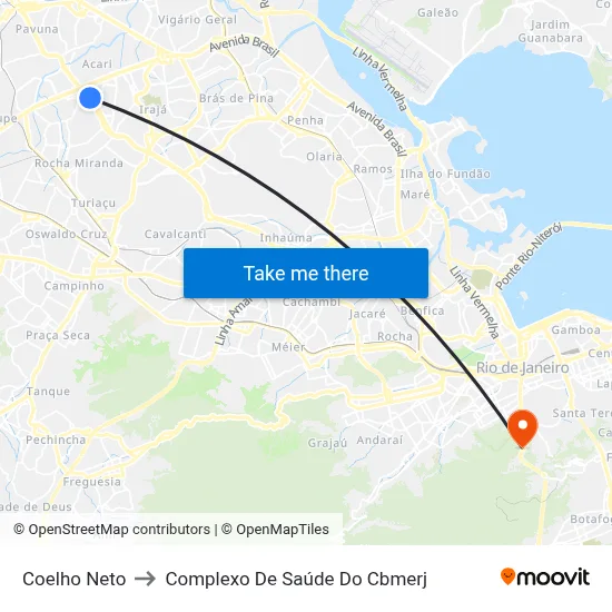 Coelho Neto to Complexo De Saúde Do Cbmerj map