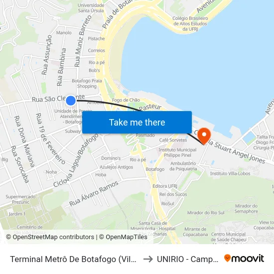 Terminal Metrô De Botafogo (Vila Isabel) to UNIRIO - Campus IV map