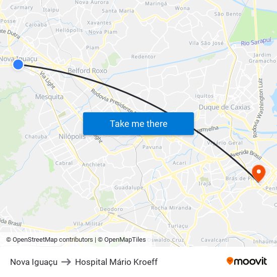 Nova Iguaçu to Hospital Mário Kroeff map