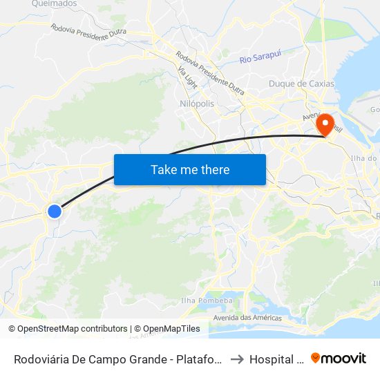 Rodoviária De Campo Grande - Plataforma D (Campo Grande E Jabour - Executivo) to Hospital Mário Kroeff map