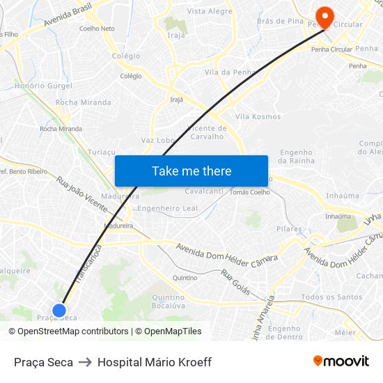 Praça Seca to Hospital Mário Kroeff map