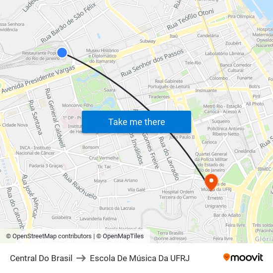 Central Do Brasil to Escola De Música Da UFRJ map