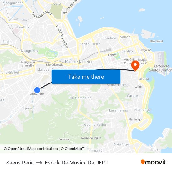 Saens Peña to Escola De Música Da UFRJ map