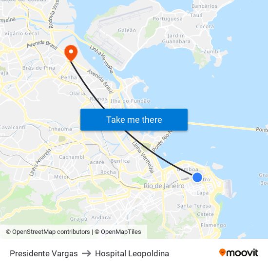 Presidente Vargas to Hospital Leopoldina map