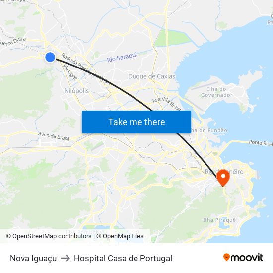 Nova Iguaçu to Hospital Casa de Portugal map