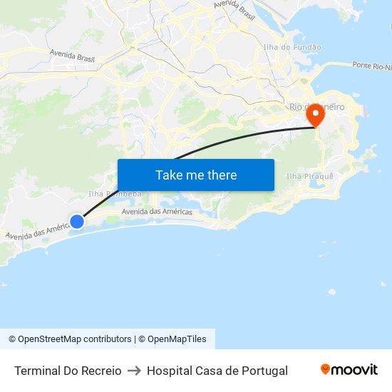 Terminal Do Recreio to Hospital Casa de Portugal map