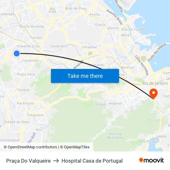 Praça Do Valqueire to Hospital Casa de Portugal map