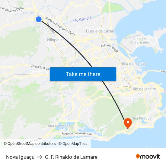 Nova Iguaçu to C. F. Rinaldo de Lamare map