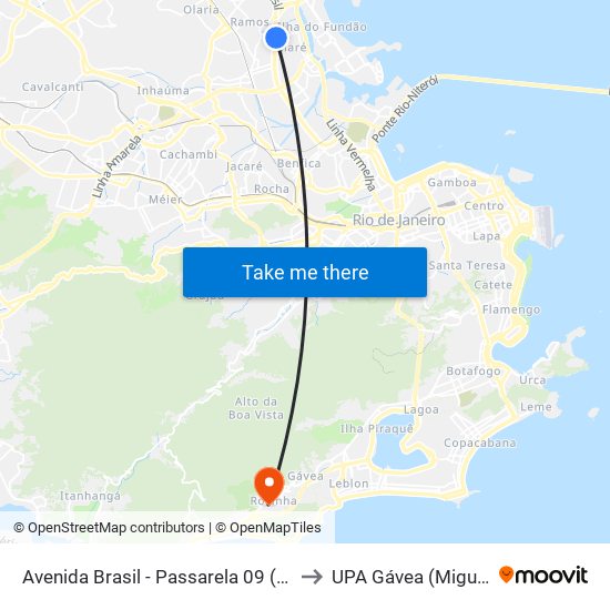 Avenida Brasil - Passarela 09 (Nova Holanda) to UPA Gávea (Miguel Couto) map