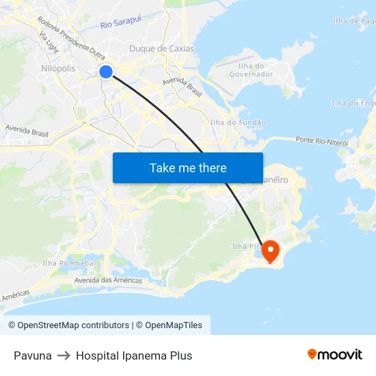 Pavuna to Hospital Ipanema Plus map