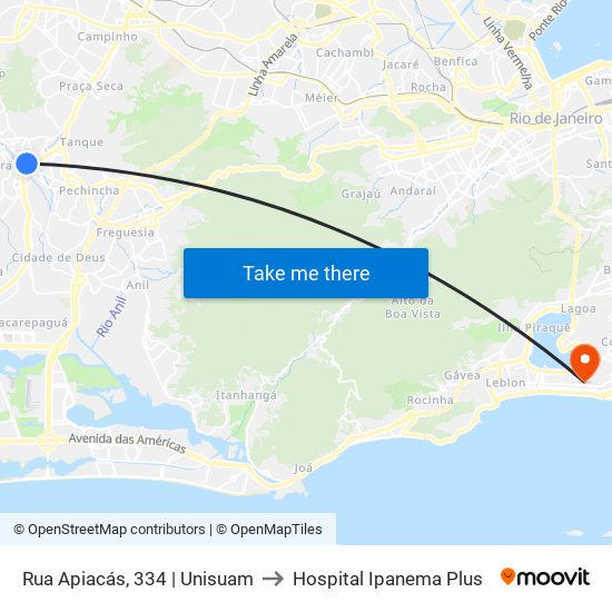 Rua Apiacás, 334 | Unisuam to Hospital Ipanema Plus map