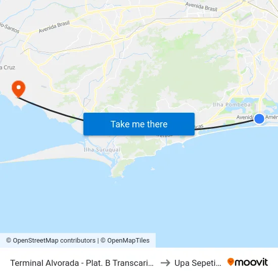 Terminal Alvorada - Plat. B Transcarioca to Upa Sepetiba map