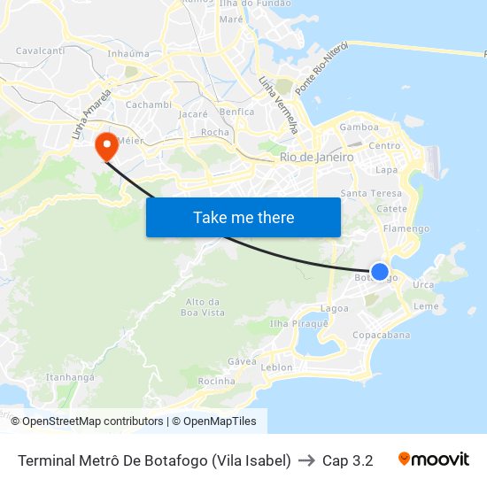 Terminal Metrô De Botafogo (Vila Isabel) to Cap 3.2 map