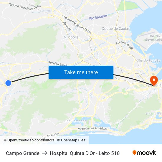 Campo Grande to Hospital Quinta D'Or - Leito 518 map