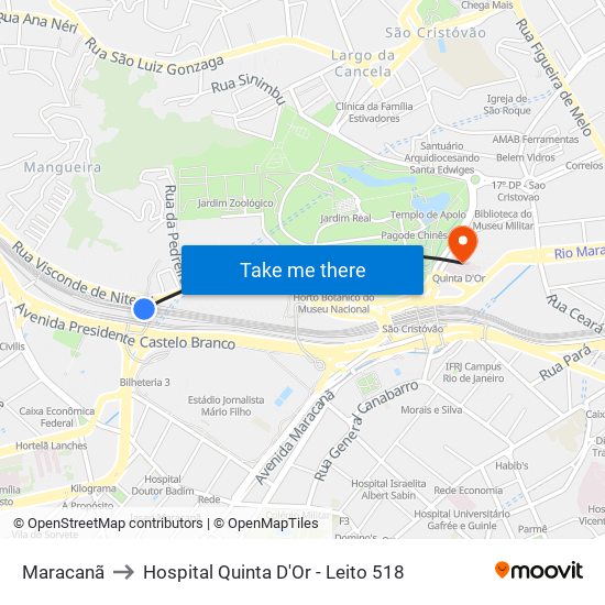 Maracanã to Hospital Quinta D'Or - Leito 518 map